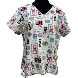 Scrub Star Medium Breast Cancer Awareness Cure Hope Believe Love Scrub Top